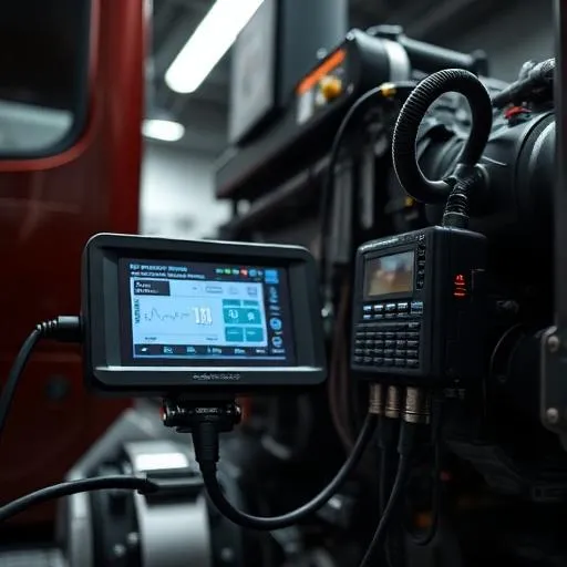 Diagnostic laptop connected to a truck
